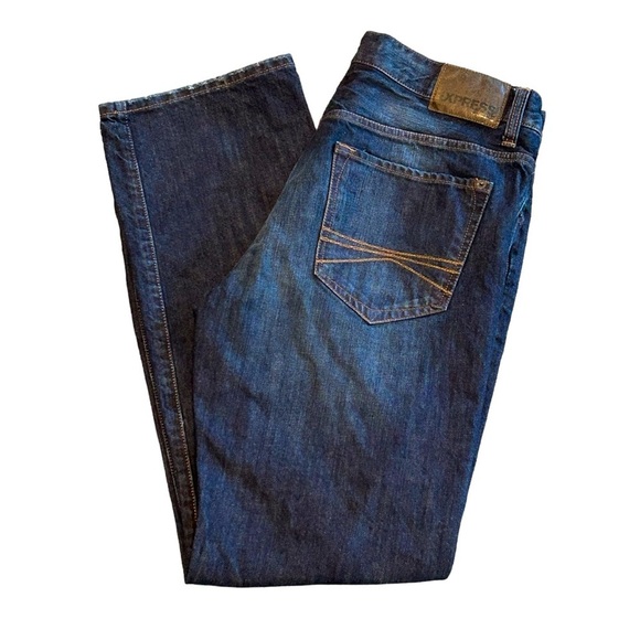 EXPRESS Jeans Straight leg 5 pocket Zipper & button fly Blue 33 x 32 Like new - Picture 1 of 12